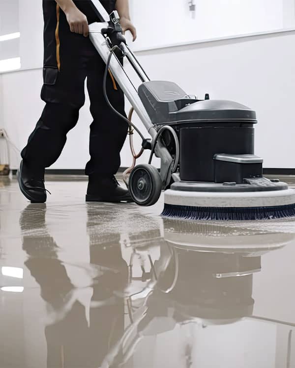man using machine to clean floor