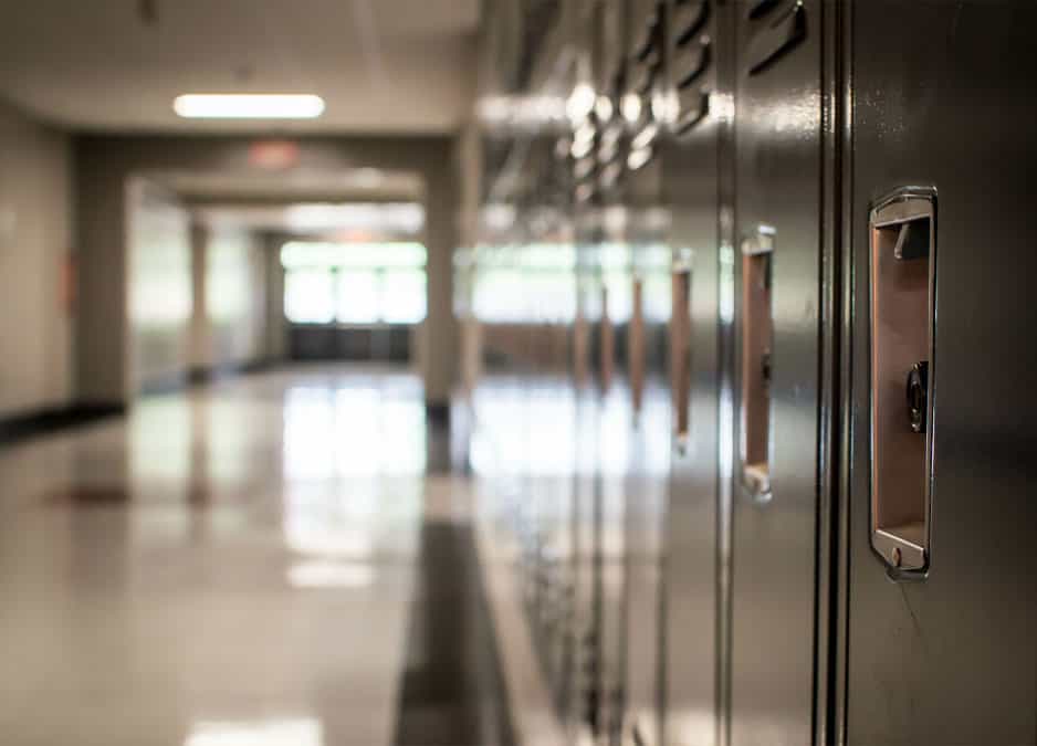 lockers in a school hallway