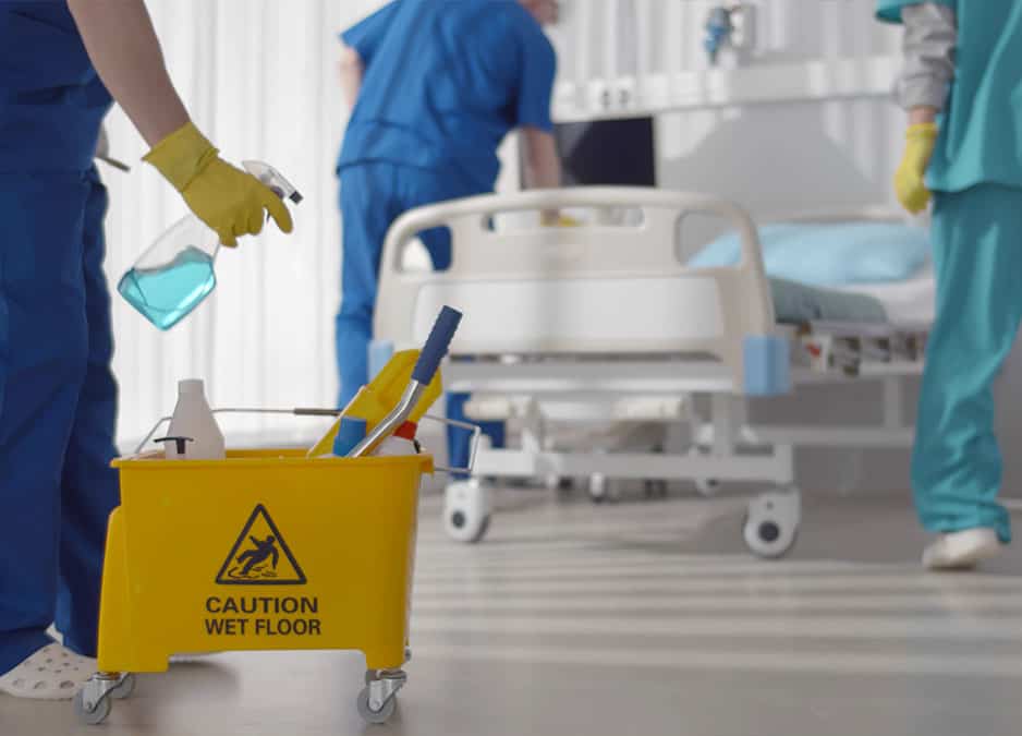 janitors cleaning hospital room