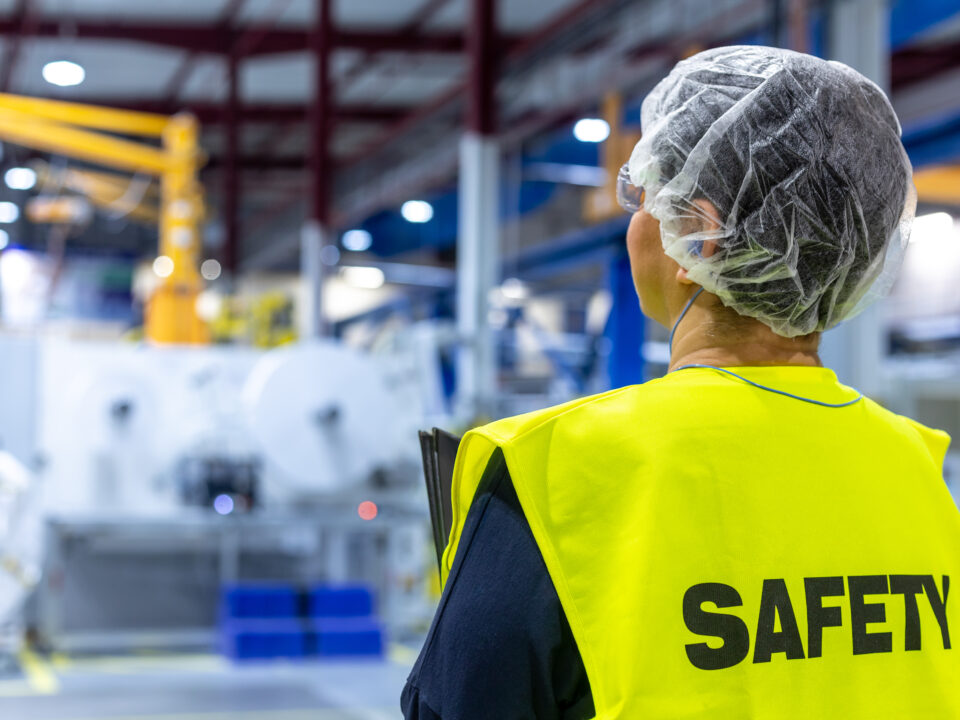 Portrait of safety worker in an industrial factory, concet of safety and environment